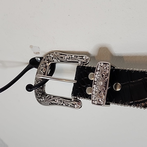 Nocona NEW RARE Black Leather Western Belt Silver Stud Swarovski Crystal Limited - Picture 10 of 12